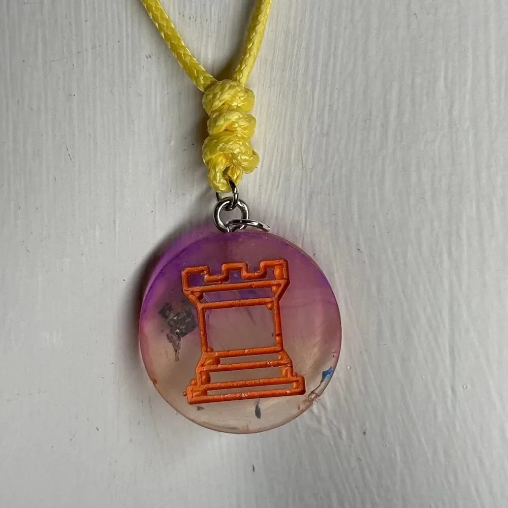 Translucent Rook - Handmade Resin Chess Necklace - Picture 3 of 5